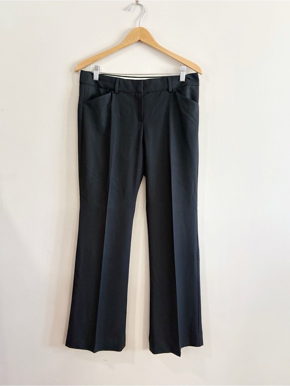 Theory Black Wool Blend Flare Dress Pants Sz 8 Quiet Luxury Office Chic